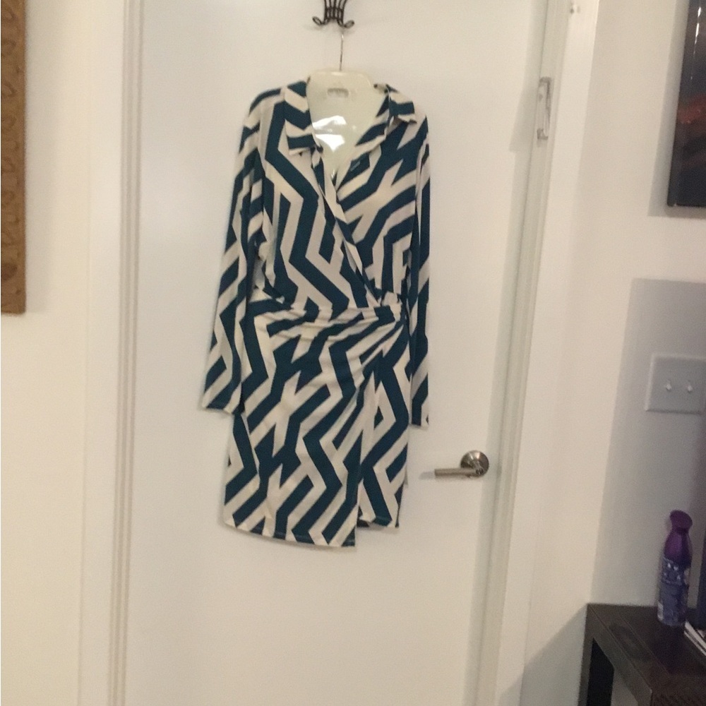 Nordstrom Teal and White Long Sleeve Dress